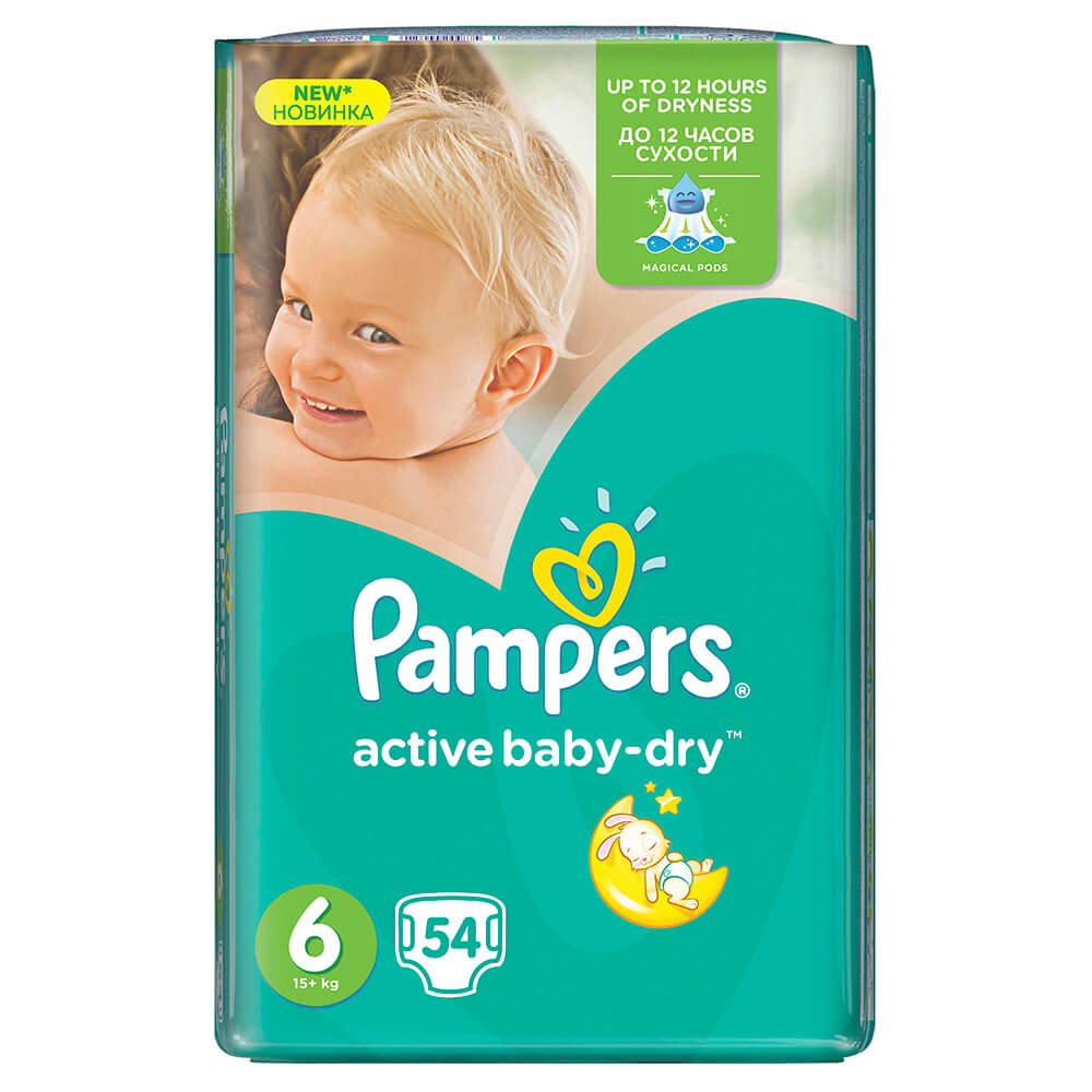 

Подгузники Pampers Active Baby 54шт Large 16+/13-18кг джамбо 6