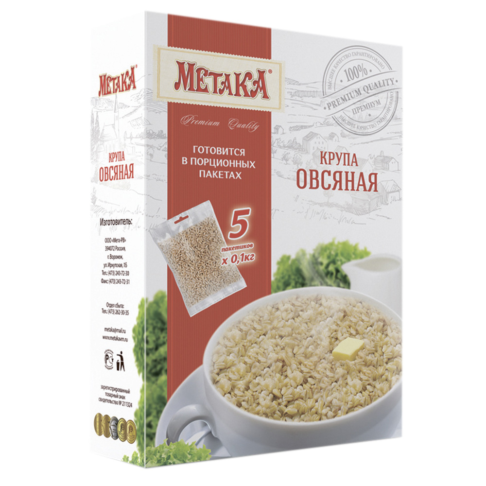 Овсяная каша в пакетах. Хлопья 4 злака премиум метака, 400 гр. Крупа метака. Овсяная крупа.