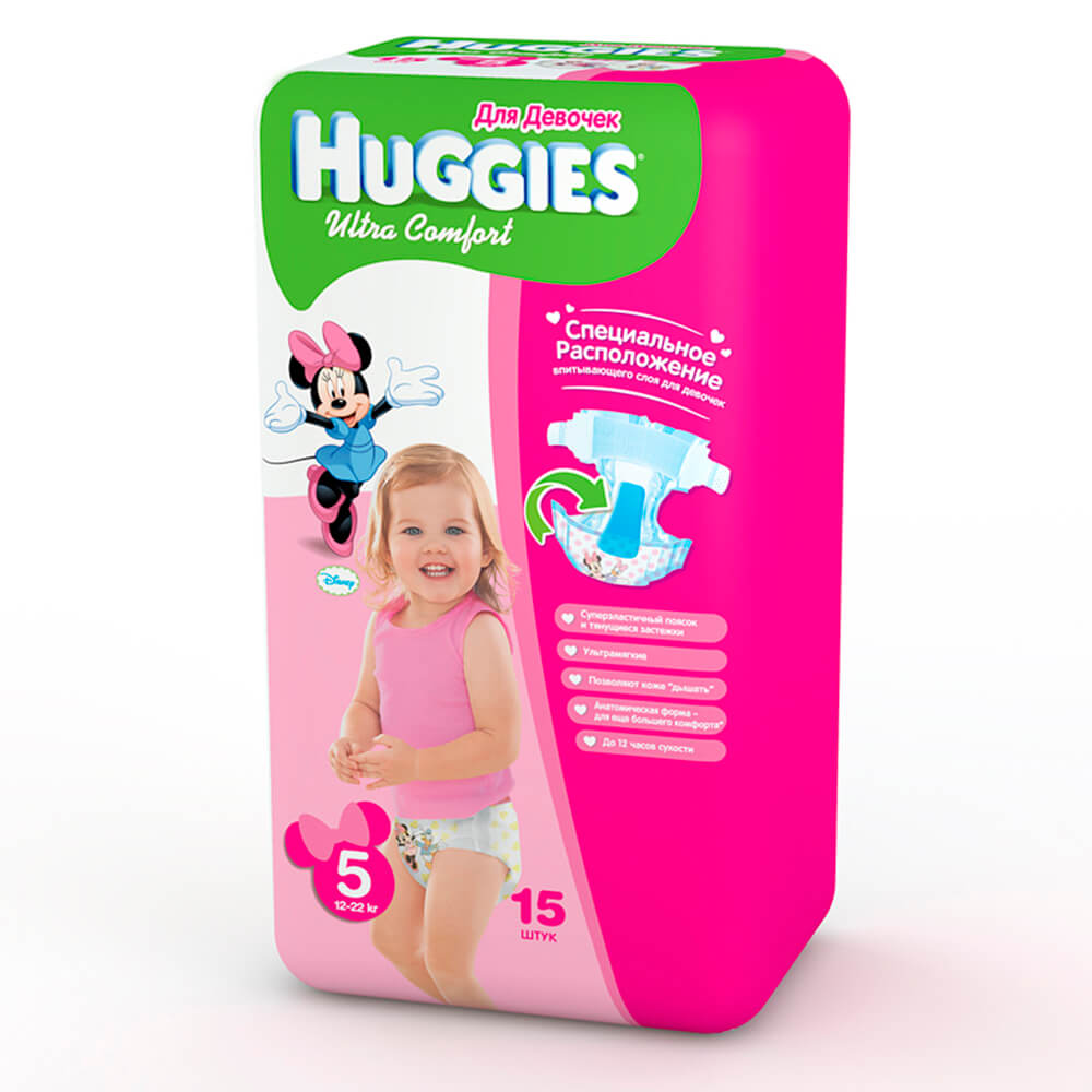 

Подгузники Huggies Ultra Comfort 15шт 12-22кг 5 для девочек