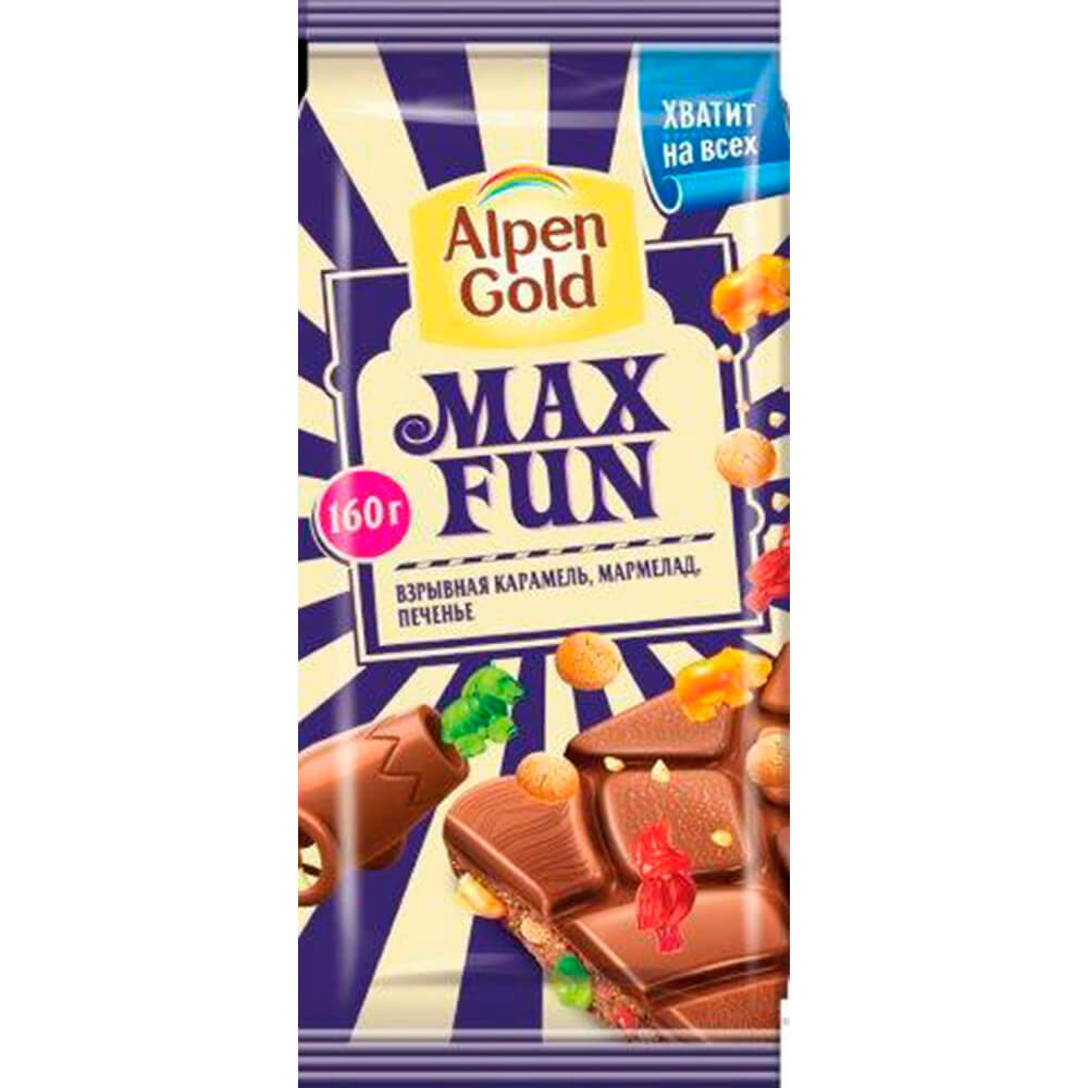 

Шоколад Alpen Gold Max Fun 160г взрывная карамель мармелад и печенье крафт