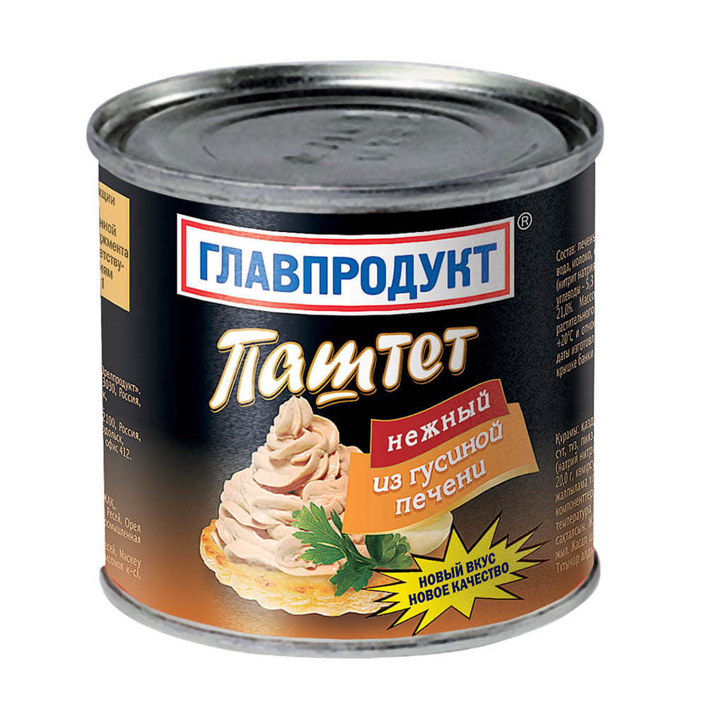 

Паштет Главпродукт 95г нежный из гусиной печени ж/б