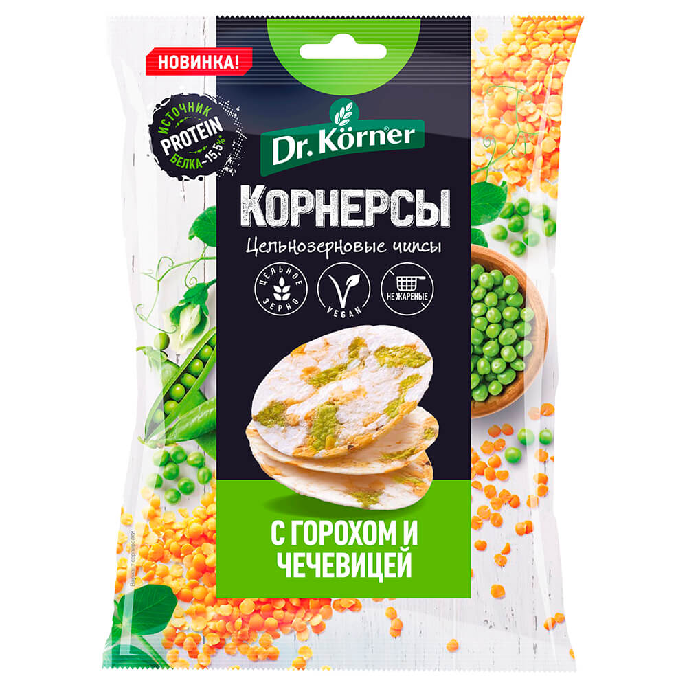 

Чипсы др. Корнер 50г рисовые с горошком и чечевицей