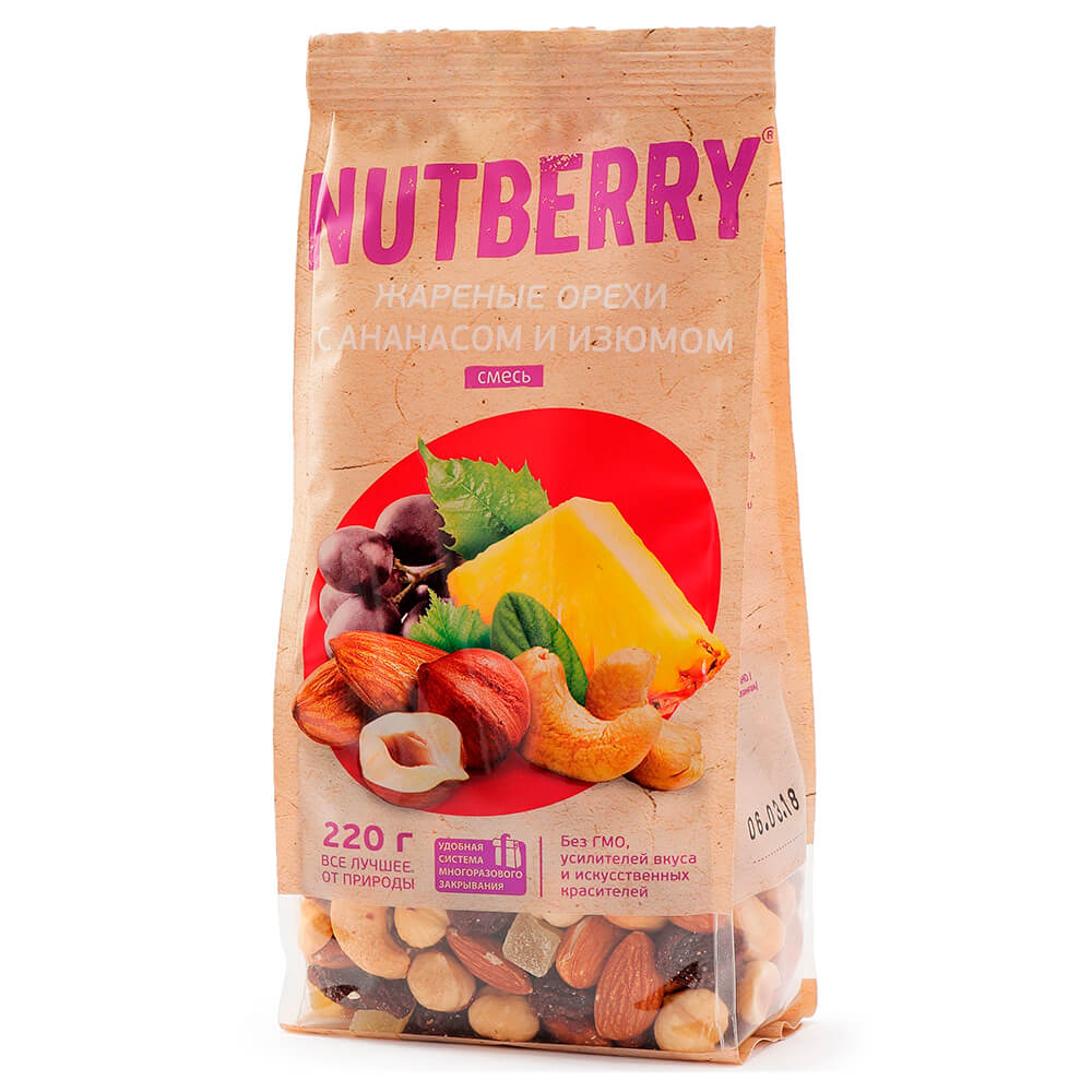 

Смесь орехи ананас изюм 220г Nutberry