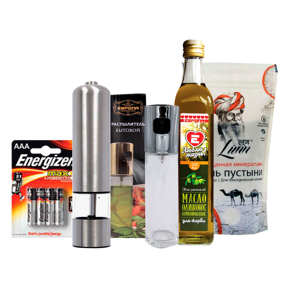 

Подарочный новогодний набор 5пр мельница д/специй Европа нержавеющая сталь+батарейка энерджайзер aaa